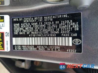Zdjęcie 12 z 12 samochodu: 2018 TOYOTA CAMRY SE VIN:4T1B11HK2JU141840 - miniatura