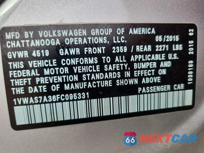 Zdjęcie 12 z 12 samochodu: 2015 VOLKSWAGEN PASSAT S VIN:1VWAS7A36FC095331 - miniatura