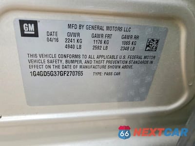 Zdjęcie 12 z 12 samochodu: 2016 BUICK LACROSSE PREMIUM VIN:1G4GD5G37GF270765 - miniatura