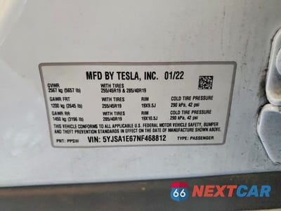 Zdjęcie 13 z 13 samochodu: 2022 TESLA MODEL S VIN:5YJSA1E67NF468812 - miniatura