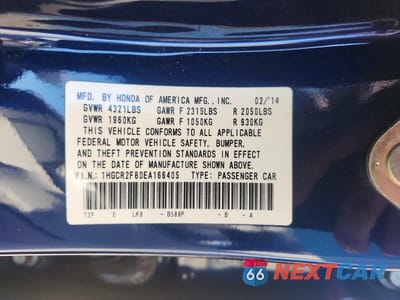 Zdjęcie 12 z 12 samochodu: 2014 HONDA ACCORD EXL VIN:1HGCR2F80EA166405 - miniatura
