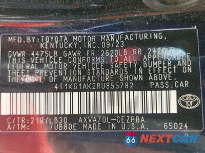 Zdjęcie 12 z 12 samochodu: 2024 TOYOTA CAMRY XSE VIN:4T1K61AK2RU855782 - miniatura