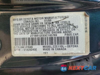 Zdjęcie 12 z 12 samochodu: 1999 TOYOTA COROLLA VE VIN:2T1BR12E8XC165789 - miniatura