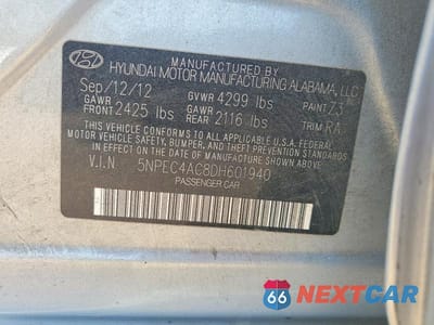 Zdjęcie 12 z 12 samochodu: 2013 HYUNDAI SONATA LIMITED VIN:5NPEC4AC8DH601940 - miniatura