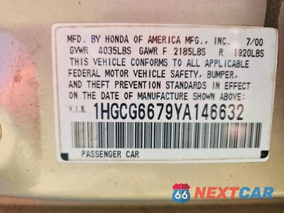 Zdjęcie 12 z 12 samochodu: 2000 HONDA ACCORD EX VIN:1HGCG6679YA146632 - miniatura