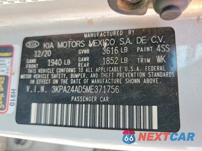 Zdjęcie 12 z 12 samochodu: 2021 KIA RIO S VIN:3KPA24AD5ME371756 - miniatura