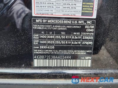 Zdjęcie 13 z 13 samochodu: 2008 MERCEDES-BENZ ML 550 VIN:4JGBB72E38A403444 - miniatura