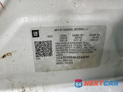 Zdjęcie 12 z 13 samochodu: 2019 CHEVROLET SONIC VIN:1G1JG6SB4K4144690 - miniatura