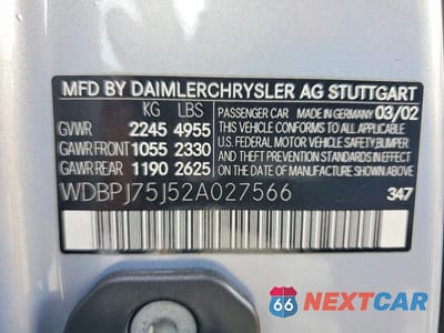 Zdjęcie 12 z 12 samochodu: 2002 MERCEDES-BENZ CL 500 VIN:WDBPJ75J52A027566 - miniatura