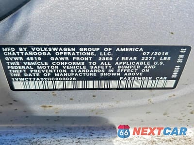 Zdjęcie 12 z 12 samochodu: 2017 VOLKSWAGEN PASSAT SEL PREMIUM VIN:1VWCT7A32HC003026 - miniatura