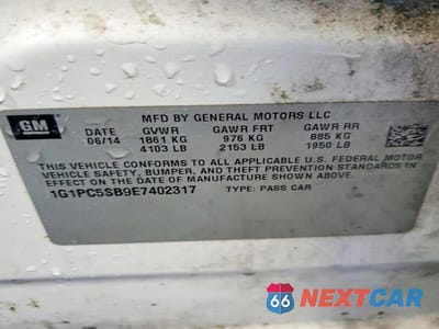 Zdjęcie 12 z 12 samochodu: 2014 CHEVROLET CRUZE LT VIN:1G1PC5SB9E7402317 - miniatura