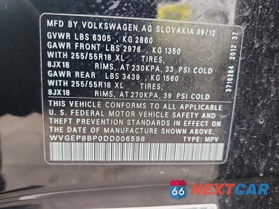 Zdjęcie 12 z 12 samochodu: 2013 VOLKSWAGEN TOUAREG V6 TDI VIN:WVGEP9BP0DD006598 - miniatura