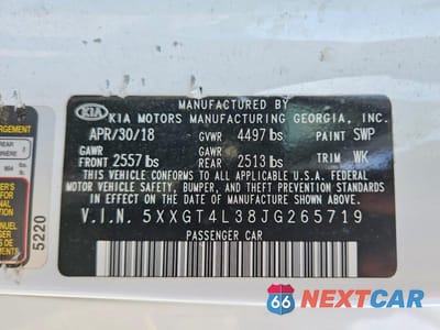 Zdjęcie 12 z 12 samochodu: 2018 KIA OPTIMA LX VIN:5XXGT4L38JG265719 - miniatura