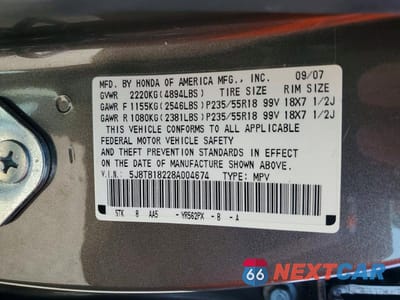 Zdjęcie 13 z 13 samochodu: 2008 ACURA RDX VIN:5J8TB18228A004674 - miniatura