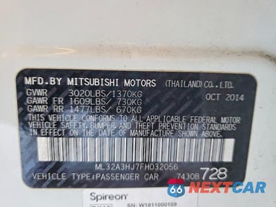 Zdjęcie 12 z 12 samochodu: 2015 MITSUBISHI MIRAGE DE VIN:ML32A3HJ7FH032056 - miniatura