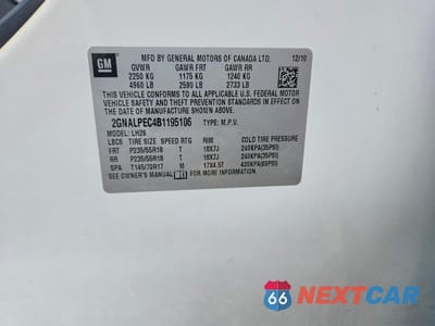 Zdjęcie 13 z 13 samochodu: 2011 CHEVROLET EQUINOX LT VIN:2GNALPEC4B1195106 - miniatura