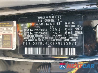 Zdjęcie 13 z 13 samochodu: 2024 KIA SORENTO S VIN:5XYRL4JC9RG295671 - miniatura