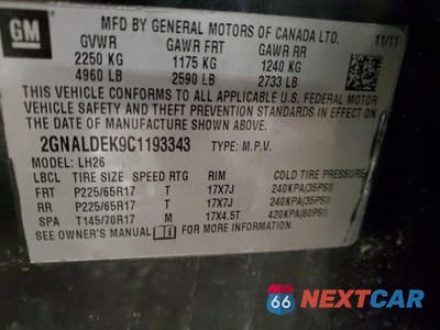 Zdjęcie 13 z 13 samochodu: 2012 CHEVROLET EQUINOX LT VIN:2GNALDEK9C1193343 - miniatura
