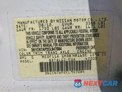 Zdjęcie 12 z 12 samochodu: 2012 NISS VERSA 1.6 S VIN:3N1CN7AP2CL947084 - miniatura