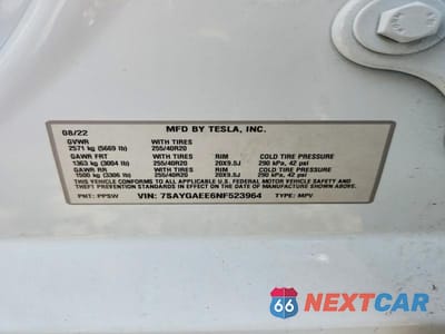 Zdjęcie 12 z 12 samochodu: 2022 TESLA MODEL Y VIN:7SAYGAEE6NF523964 - miniatura