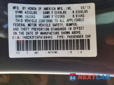 Zdjęcie 12 z 12 samochodu: 2015 HONDA ACCORD LX VIN:1HGCR2F35FA189443 - miniatura