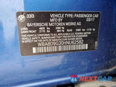 Zdjęcie 12 z 12 samochodu: 2017 BMW 330 XI VIN:WBA8D9G30HNU62582 - miniatura