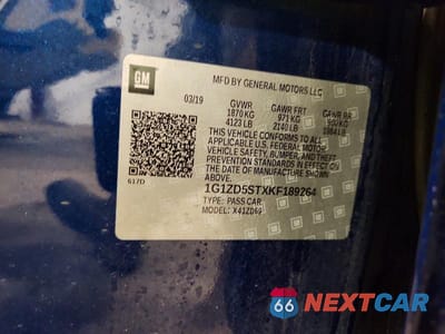 Zdjęcie 13 z 13 samochodu: 2019 CHEVROLET MALIBU LT VIN:1G1ZD5STXKF189264 - miniatura