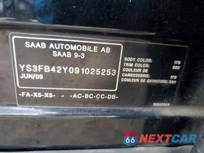 Zdjęcie 12 z 12 samochodu: 2009 SAAB 9-3 2.0T VIN:YS3FB42Y091025253 - miniatura