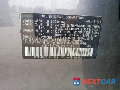 Zdjęcie 12 z 12 samochodu: 2022 SUBARU OUTBACK LIMITED VIN:4S4BTANC5N3171627 - miniatura