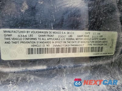 Zdjęcie 13 z 13 samochodu: 2007 VOLKSWAGEN JETTA VIN:3VWWJ71K07M086057 - miniatura