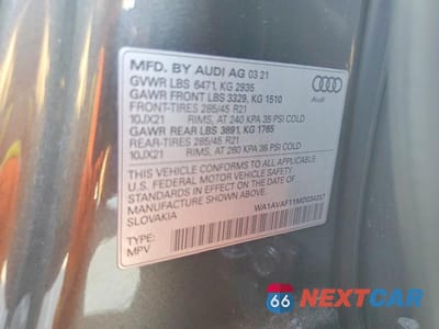 Zdjęcie 13 z 13 samochodu: 2021 AUDI Q8 PREMIUM VIN:WA1AVAF11MD034257 - miniatura