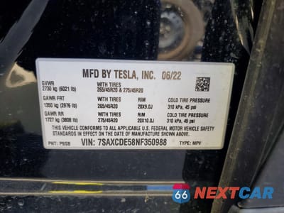 Zdjęcie 12 z 12 samochodu: 2022 TESLA MODEL X VIN:7SAXCDE58NF350988 - miniatura