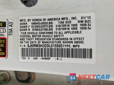 Zdjęcie 13 z 13 samochodu: 2013 HONDA CR-V LX VIN:5J6RM3H32DL015593 - miniatura