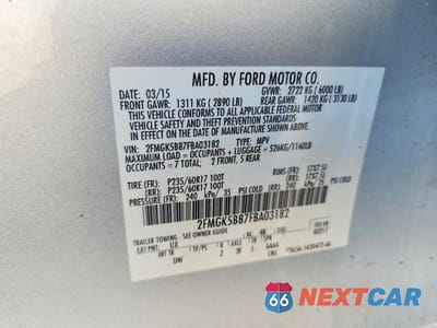 Zdjęcie 13 z 14 samochodu: 2015 FORD FLEX SE VIN:2FMGK5B87FBA03182 - miniatura