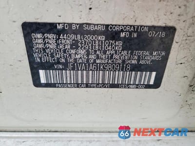 Zdjęcie 12 z 12 samochodu: 2019 SUBARU WRX VIN:JF1VA1A61K9809118 - miniatura