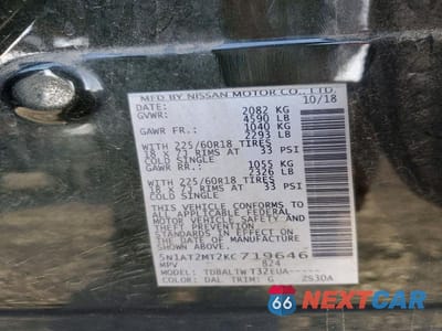 Zdjęcie 14 z 14 samochodu: 2019 NISSAN ROGUE SV VIN:5N1AT2MT2KC719646 - miniatura
