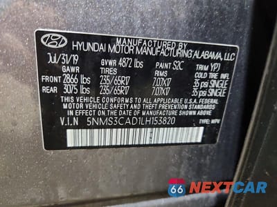 Zdjęcie 13 z 13 samochodu: 2020 HYUNDAI SANTA FE SEL VIN:5NMS3CAD1LH153820 - miniatura