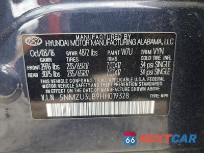 Zdjęcie 14 z 14 samochodu: 2017 HYUNDAI SANTA FE SPORT 2.4L VIN:5NMZU3LB9HH019328 - miniatura