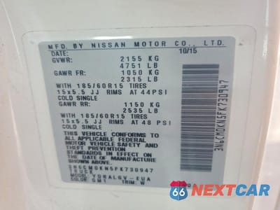 Zdjęcie 13 z 13 samochodu: 2015 NISSAN NV200 SV VIN:3N6CM0KN5FK730947 - miniatura