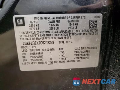 Zdjęcie 13 z 13 samochodu: 2012 GMC TERRAIN SLE VIN:2GKFLREK2C6298292 - miniatura