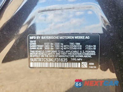 Zdjęcie 13 z 13 samochodu: 2019 BMW X3 SDRIVE30I VIN:5UXTR7C53KLF31635 - miniatura