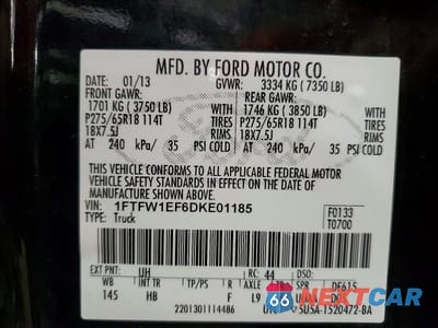 Zdjęcie 12 z 12 samochodu: 2013 FORD F150 SUPERCREW VIN:1FTFW1EF6DKE01185 - miniatura