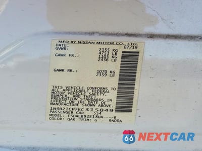 Zdjęcie 12 z 12 samochodu: 2019 NISSAN LEAF S PLUS VIN:1N4BZ1CP7KC315849 - miniatura