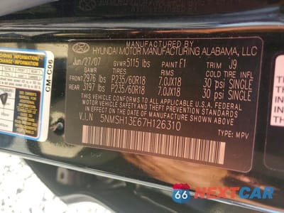 Zdjęcie 13 z 13 samochodu: 2007 HYUNDAI SANTA FE SE VIN:5NMSH13E67H126310 - miniatura