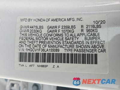 Zdjęcie 12 z 12 samochodu: 2020 HONDA ACCORD SPORT VIN:1HGCV1F36LA155089 - miniatura
