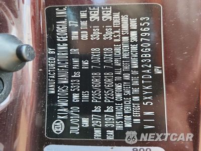 Zdjęcie 13 z 13 samochodu: 2011 KIA SORENTO VIN:5XYKTDA23BG079653 - miniatura