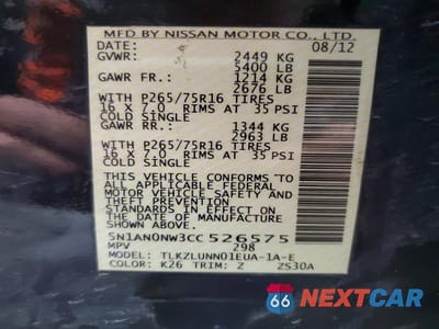 Zdjęcie 13 z 13 samochodu: 2012 NISS XTERRA X VIN:5N1AN0NW3CC526575 - miniatura