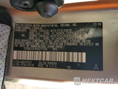 Zdjęcie 25 z 26 samochodu: 2009 TOYOTA SIENNA LE VIN:5TDZK23C49S277330 - miniatura