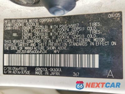 Zdjęcie 13 z 13 samochodu: 2006 TOYOTA 4RUNNER SPORT EDITION VIN:JTEZU14R560064534 - miniatura