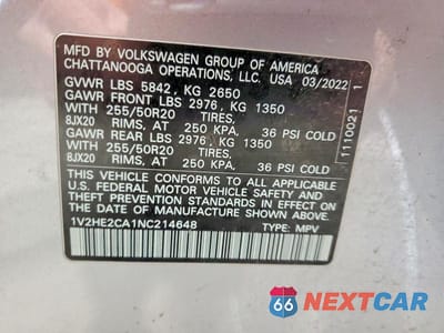 Zdjęcie 13 z 13 samochodu: 2022 VOLKSWAGEN ATLAS CROSS SPORT SE VIN:1V2HE2CA1NC214648 - miniatura